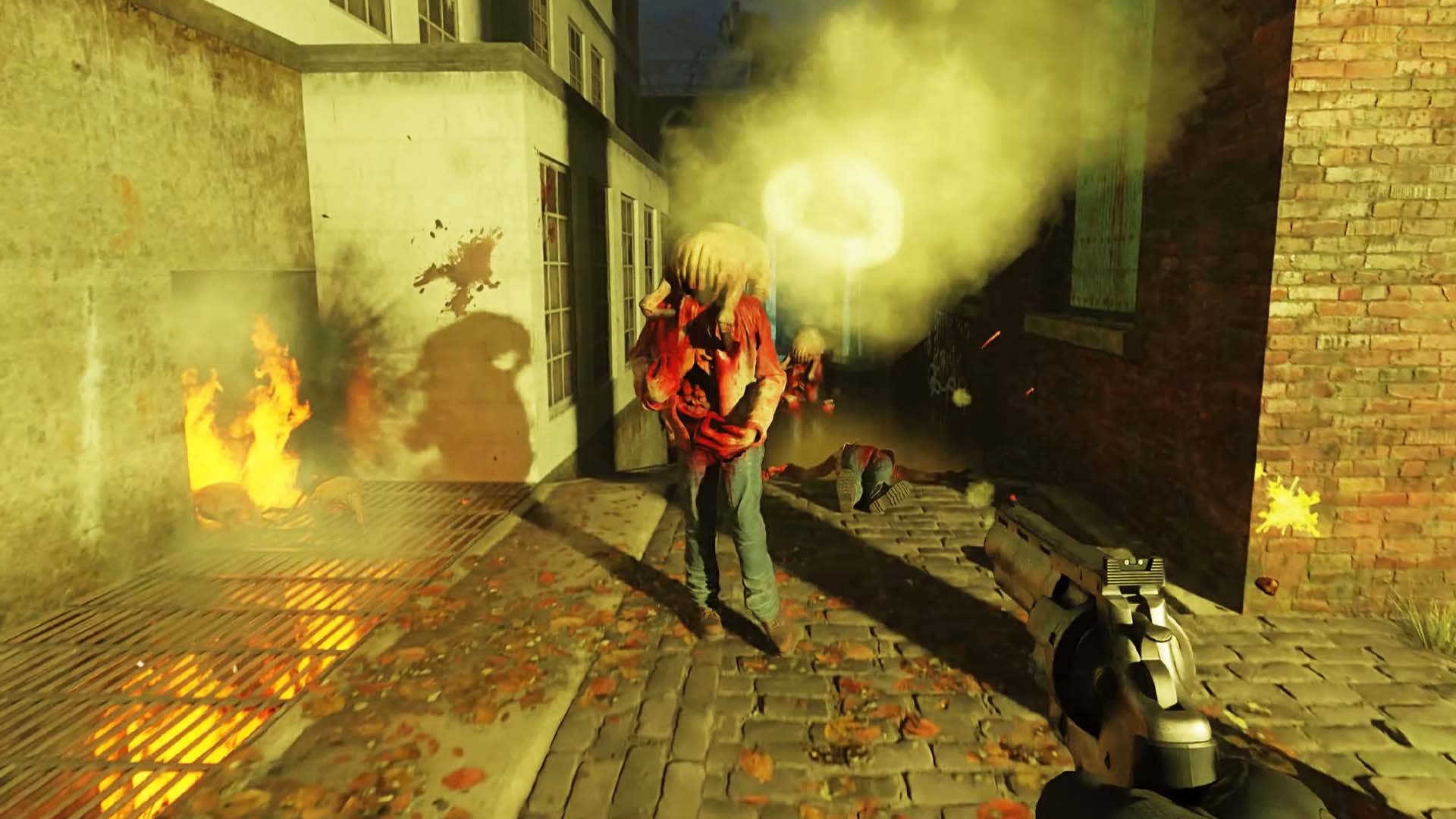 A headcrab zombie staggers towards the player.